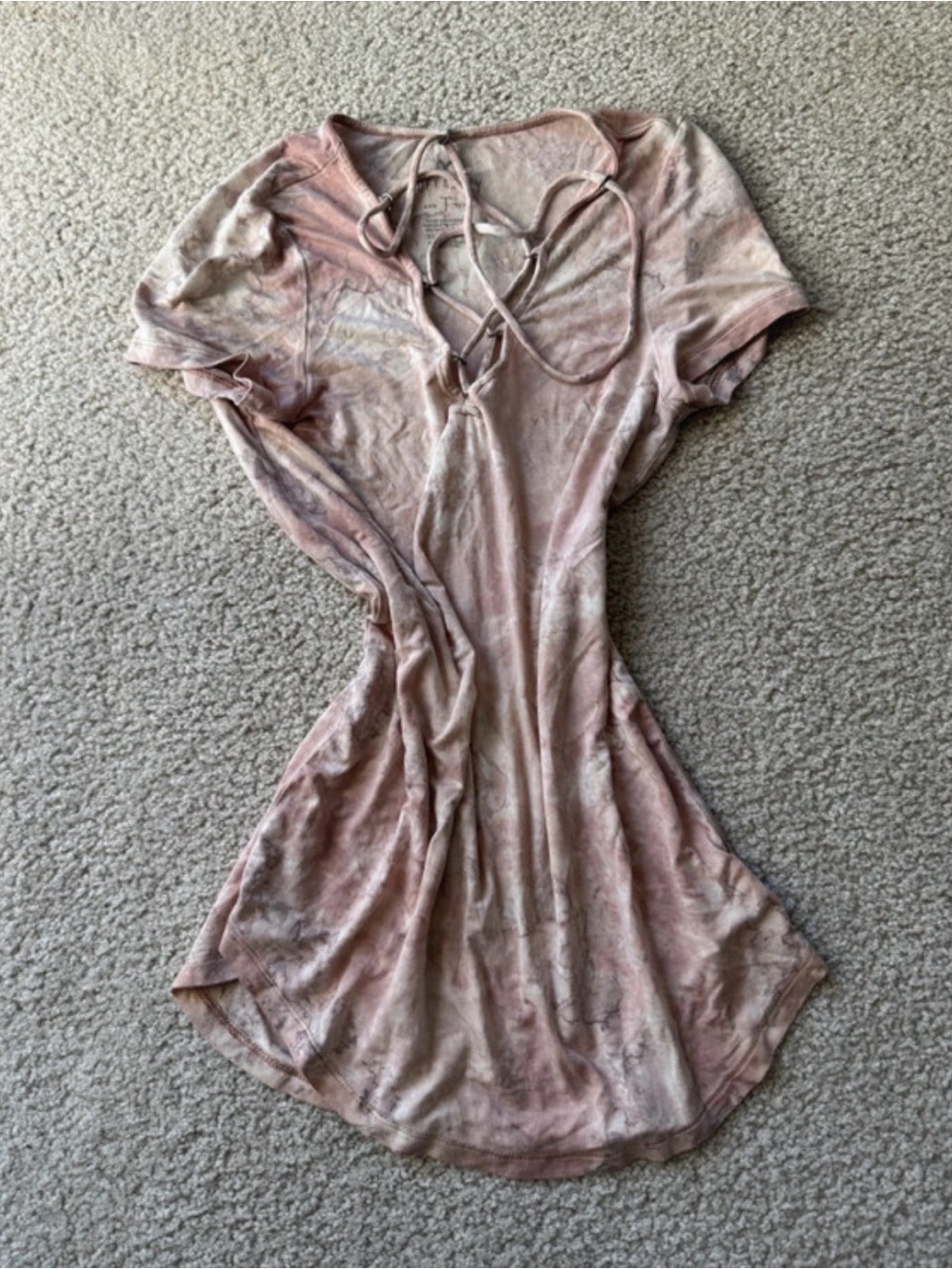 American Eagle Outfitters Pink Tie-Dye Lace-Up V-Neck Dress Top
